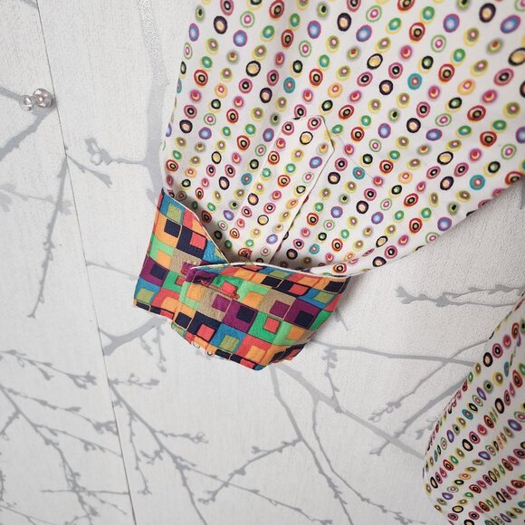 7 Downie St. Colorful Polkadot Cotton Contrast Flip Cuff Button Front Shirt - Picture 5 of 7